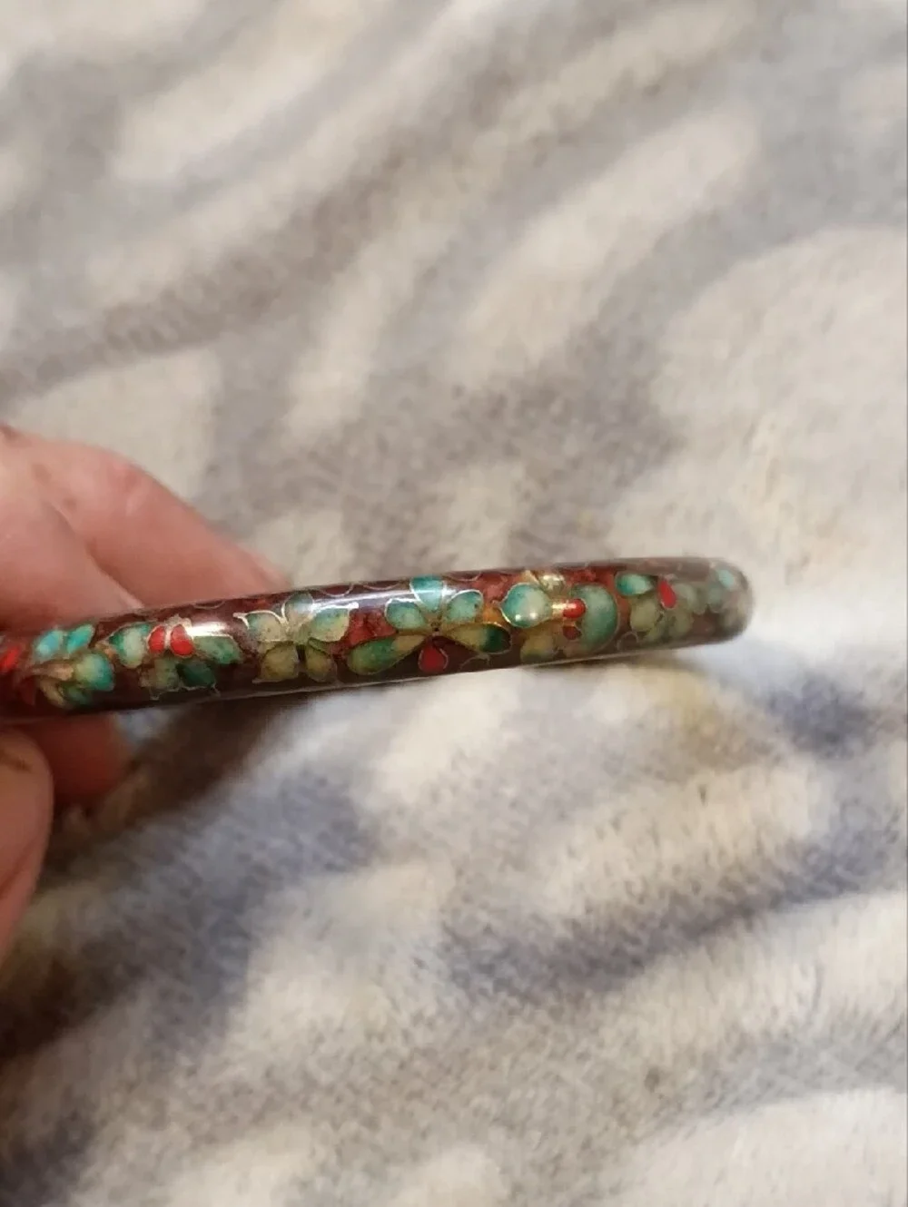 Vintage Cloisonné Floral Bangle Bracelet - Women Jewelry